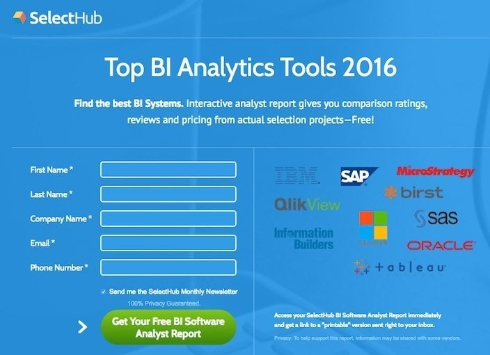Questa immagine mostra ai marketer perché SelectHub ha una delle migliori landing page post clic che troverai online.