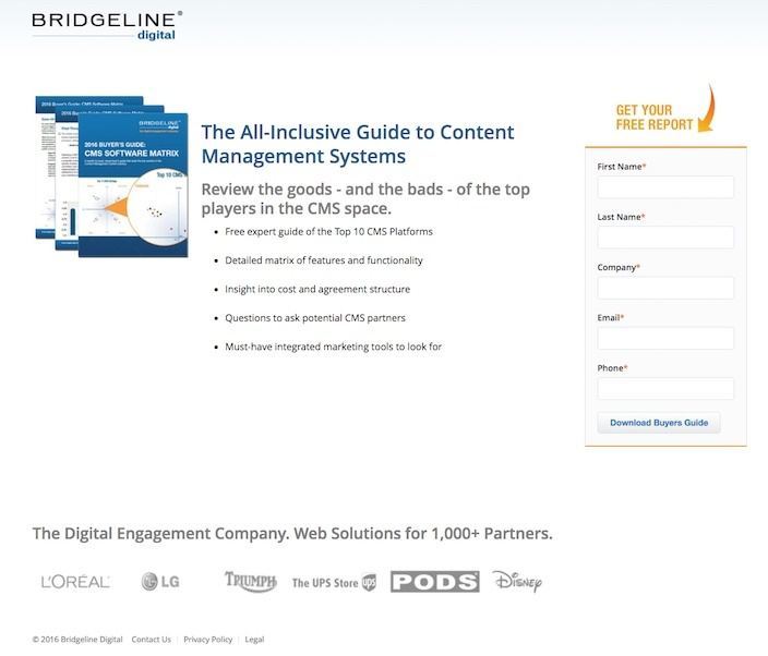 Questa immagine mostra ai marketer perché Bridgeline Digital ha una delle migliori landing page post clic che troverai online.