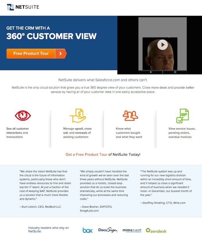 Questa immagine mostra perché NetSuite ha una delle migliori landing page post clic sul Web che converte in modo coerente.
