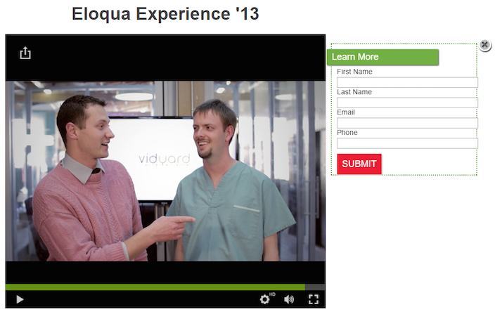 Cette image montre comment Vidyard utilise un CTA coulissant dans son marketing vidéo pour générer plus de prospects.
