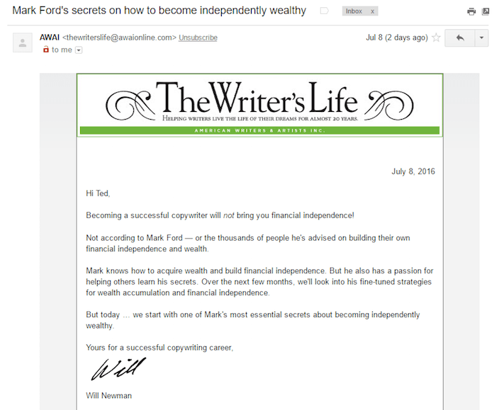 この写真は、The Writer'sLifeがメールの件名に「すばやく簡単な」修正を使用してオープン率を最大化する方法をマーケターに示しています。