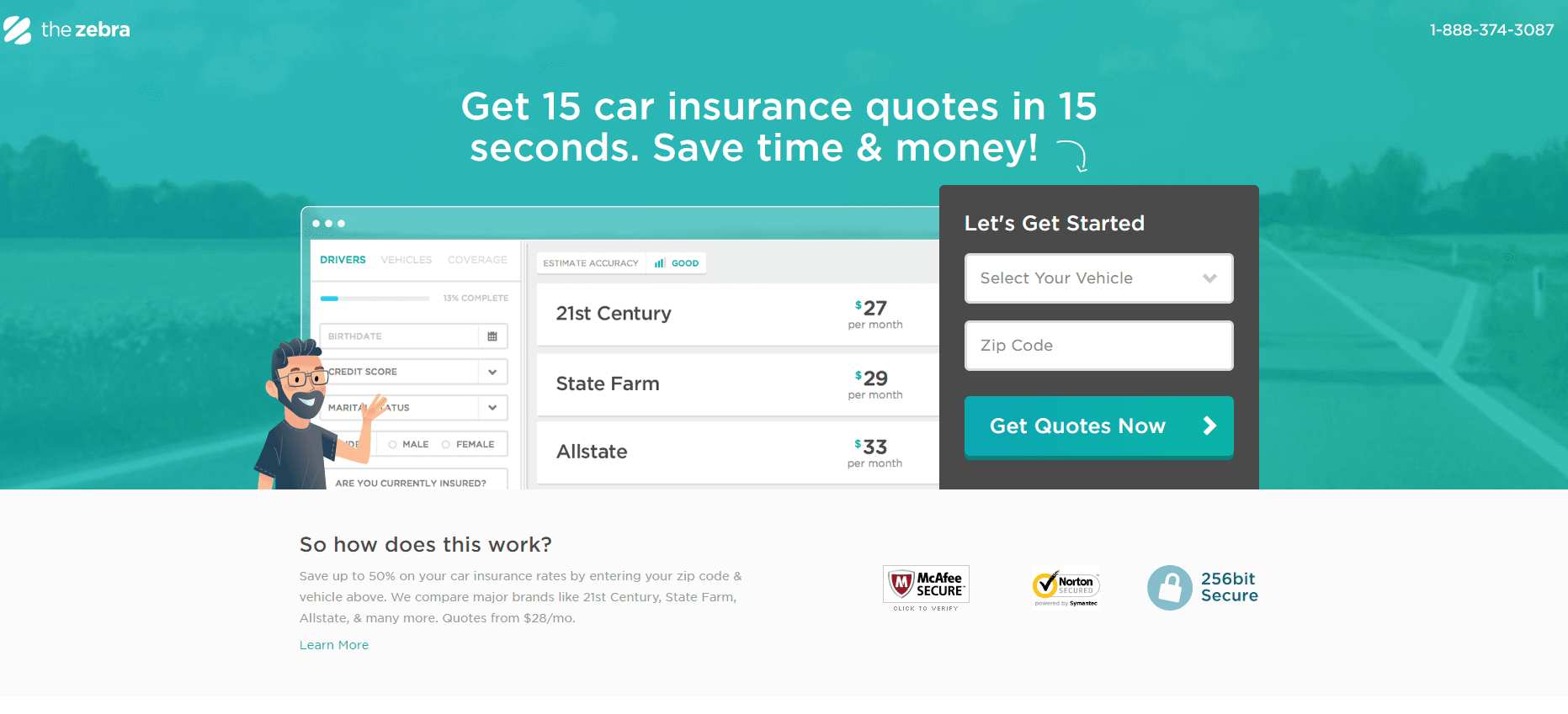 Esta imagen muestra a los especialistas en marketing cómo las compañías de seguros de automóviles pueden generar oportunidades de ventas a partir de las páginas de destino posteriores al clic.