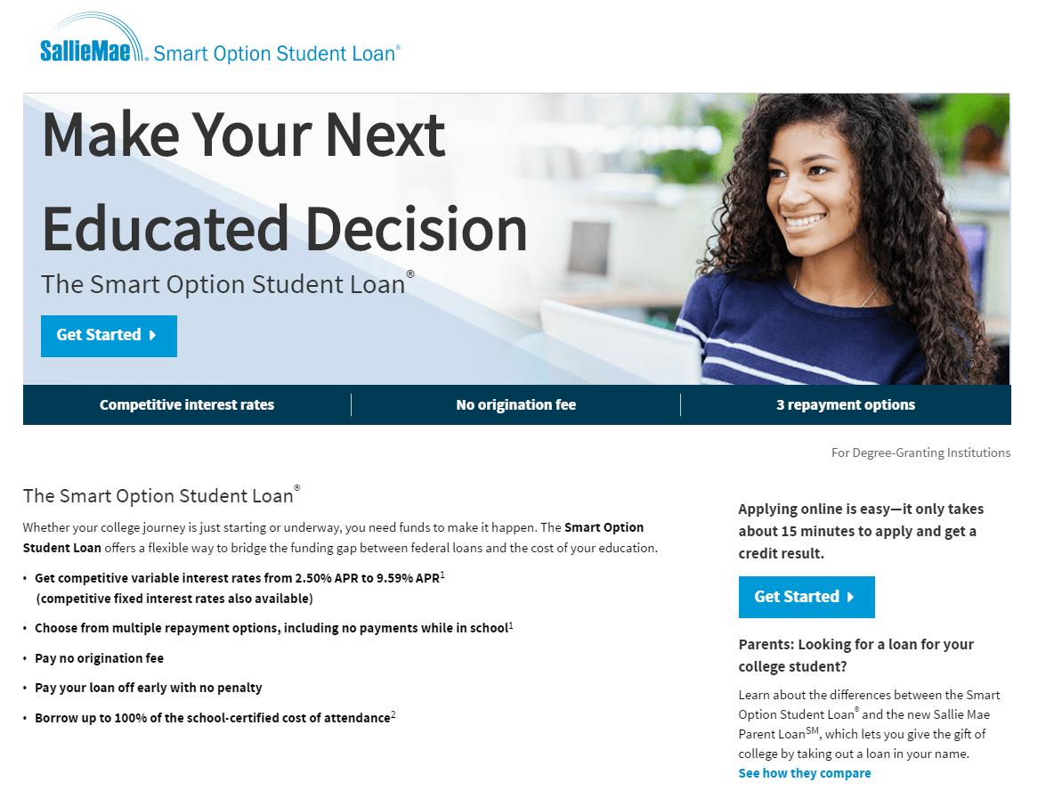 Esta imagen muestra a los especialistas en marketing cómo Sallie Mae utiliza una página de destino financiera posterior al clic para generar registros de préstamos estudiantiles.