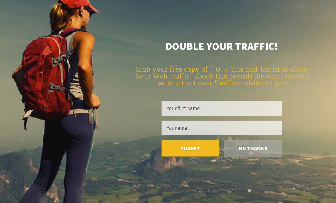 Esta imagen muestra a los especialistas en marketing cómo Jeff Bullas usa una página de presentación para generar más descargas y registros de libros electrónicos.