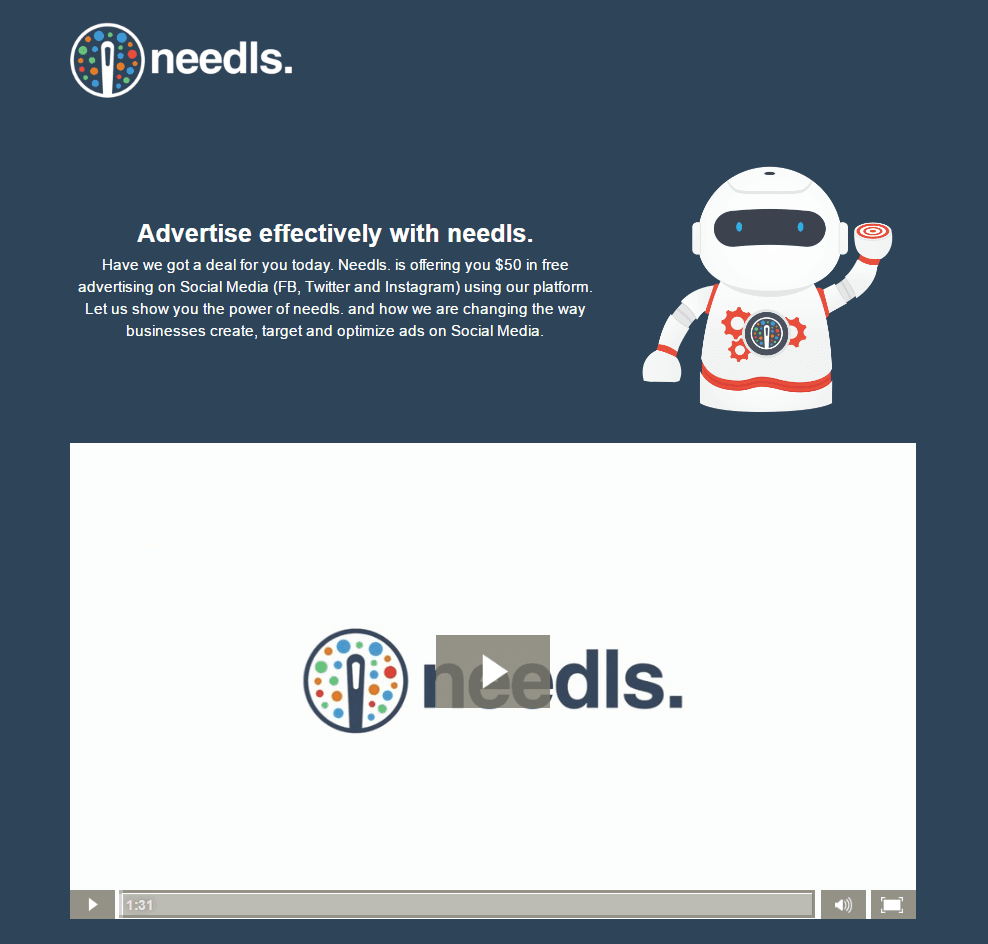 Esta imagen muestra a los especialistas en marketing cómo NeedIs utiliza una página de destino posterior al clic de video para generar más clientes potenciales, suscripciones y ventas.