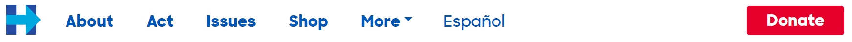 تُظهر هذه الصورة للمسوقين كيف تستخدم هيلاري كلينتون لونًا متباينًا على زر التنقل CTA الخاص بها لتوليد التبرعات.