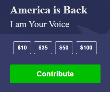 تُظهر هذه الصورة للمسوقين كيف يستخدم دونالد ترامب زر CTA بلون مغاير لتوليد التبرعات.