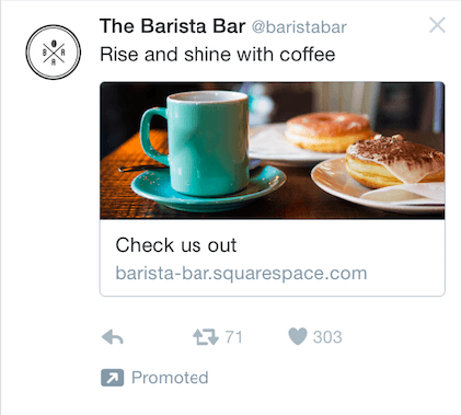 Gambar ini menunjukkan kepada pemasar cara beriklan di Twitter menggunakan kartu situs web.
