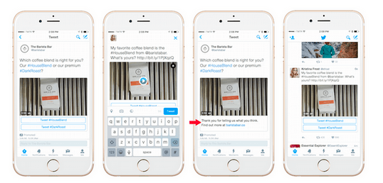 Gambar ini menunjukkan kepada pemasar cara beriklan di Twitter menggunakan iklan percakapan.