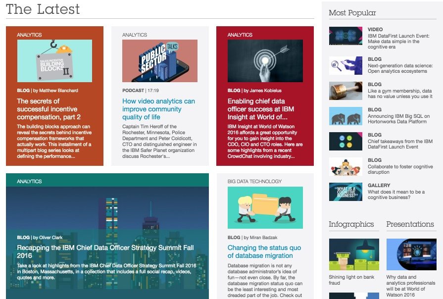 这张图片展示了 IBM 的大数据网站以及他们如何使用内容管理来建立思想领导力和品牌知名度。