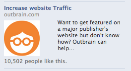 Questa immagine mostra come Outbrain utilizza il marketing del marchio nelle sue inserzioni su Facebook per generare nuovi contatti.