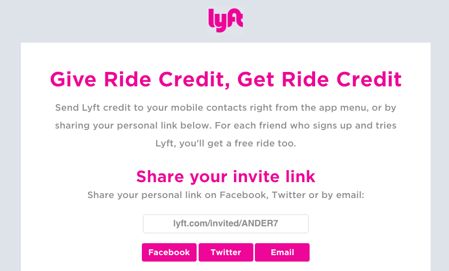 Questa immagine mostra ai professionisti del marketing come Lyft utilizza lo sviluppo del marchio nel suo programma di referral per l'email marketing.