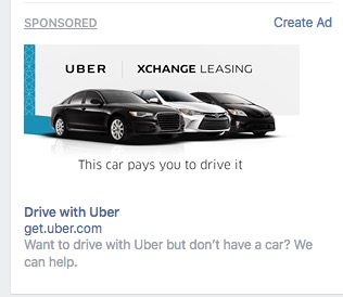 Questa immagine mostra ai professionisti del marketing come Uber utilizza la strategia del marchio nelle sue inserzioni su Facebook per generare nuove registrazioni.