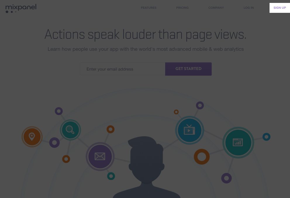 この写真は、Mixpanelがホームページナビゲーションからサインアップしたクリック後のランディングページにどのようにリンクしているかをマーケターに示しています。