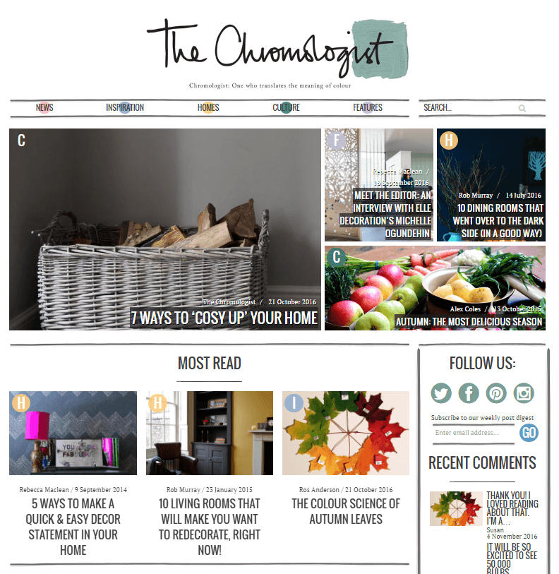 이 그림은 Farrow & Ball이 경쟁에서 눈에 띄고 아웃바운드 리드 생성 캠페인의 일부로 사용하기 위해 만든 Chromologist 웹 사이트를 보여줍니다.