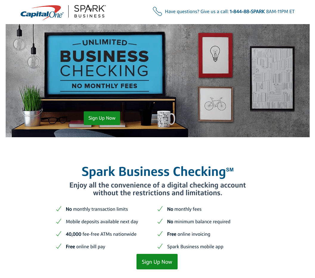 To zdjęcie pokazuje marketerom, jak Capital One nie tworzy dobrego pierwszego wrażenia, mając słaby projekt strony docelowej po kliknięciu.