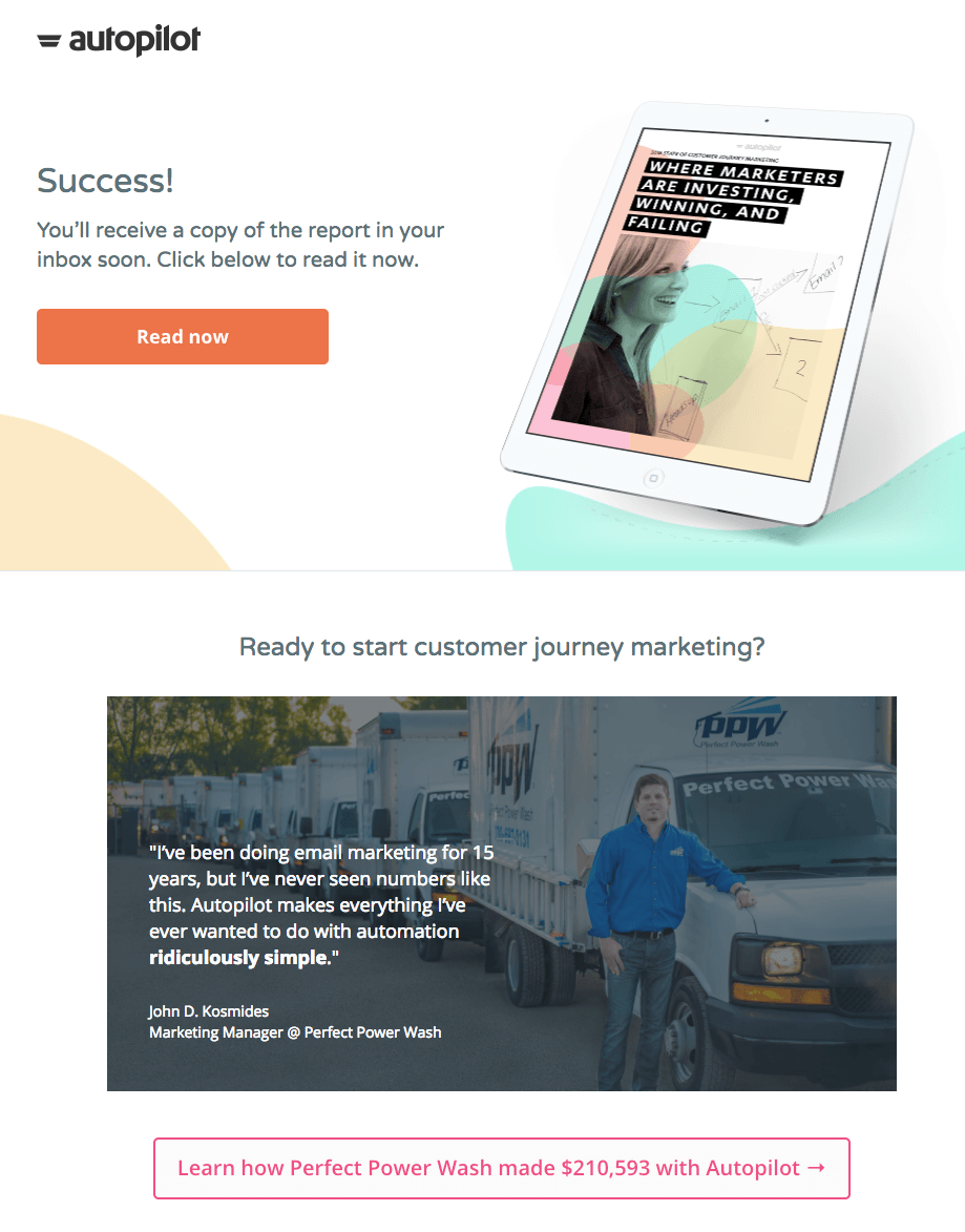 To zdjęcie pokazuje marketerom, w jaki sposób Autopilot korzysta z zasobów do pobrania, aby stworzyć świetne pierwsze wrażenie na potencjalnych klientach.