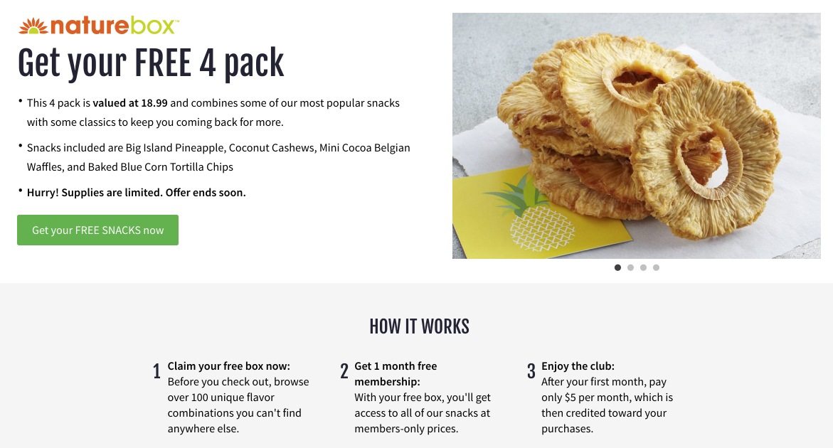 To zdjęcie pokazuje marketerom, w jaki sposób NatureBox wykorzystuje dobrze zaprojektowaną stronę docelową po kliknięciu, aby stworzyć świetne pierwsze wrażenie na użytkownikach.