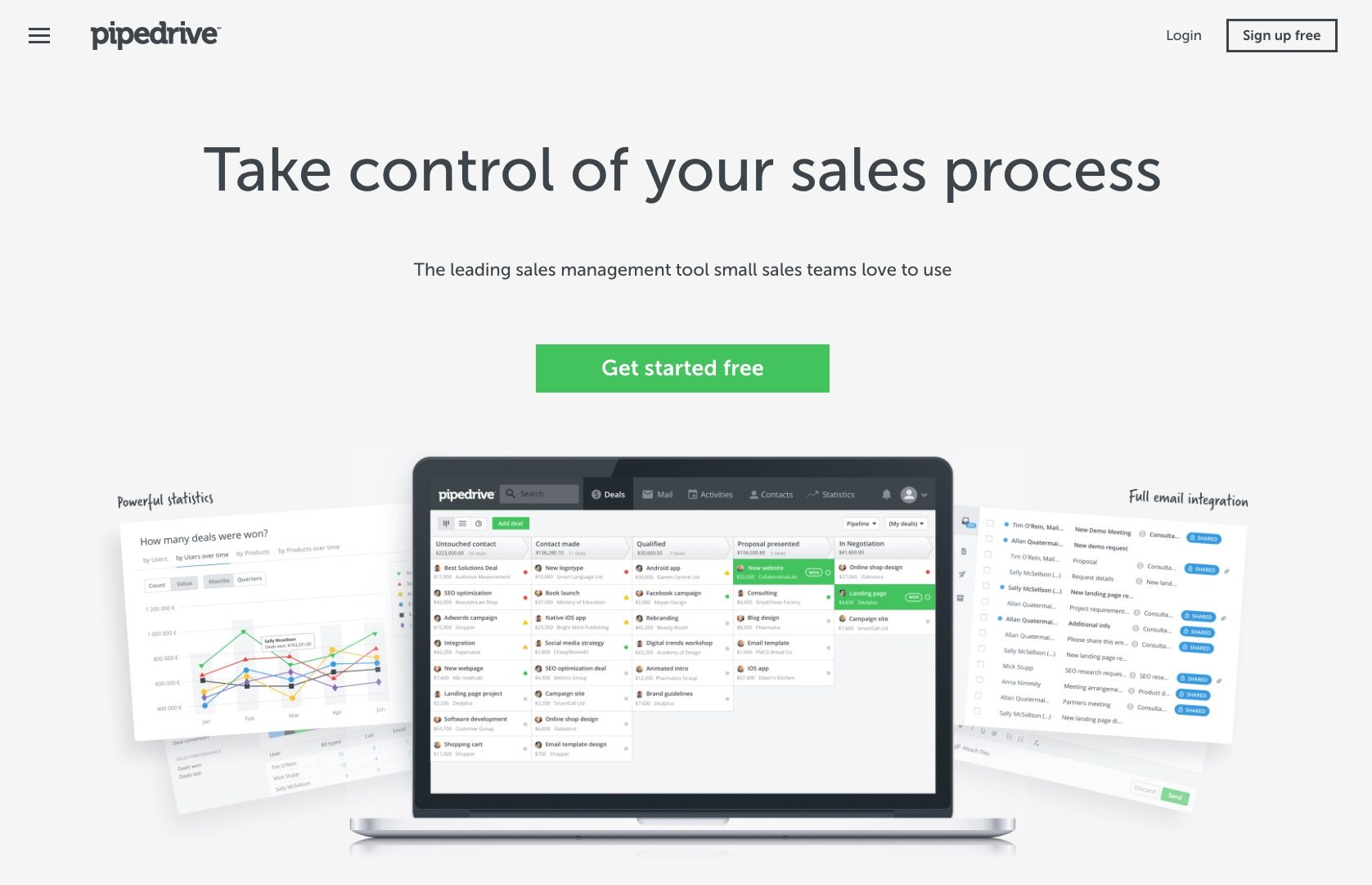 To zdjęcie pokazuje, w jaki sposób Pipedrive wykorzystuje wysokiej jakości zdjęcia, aby stworzyć świetne pierwsze wrażenie na użytkownikach wyszukiwania.