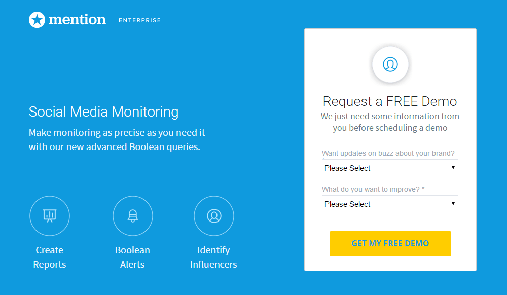 Esta imagen muestra a los especialistas en marketing cómo Mention utiliza una página de destino posterior al clic de automatización de marketing para generar más clientes potenciales.