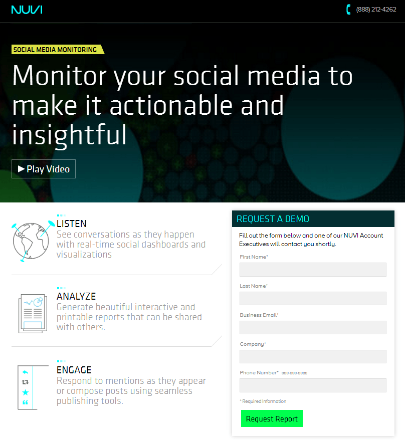 Esta imagen muestra a los especialistas en marketing cómo Nuvi utiliza una página de captura de clientes potenciales para generar clientes potenciales a partir de una demostración de producto.