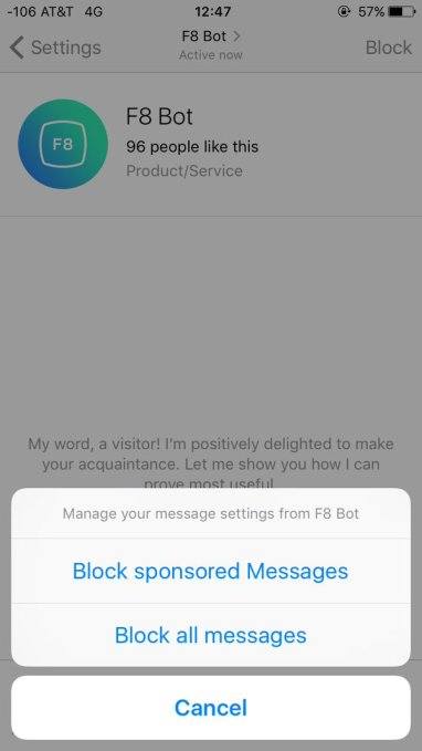 Questa immagine mostra ai marketer come gli utenti possono bloccare gli annunci di Facebook Messenger.