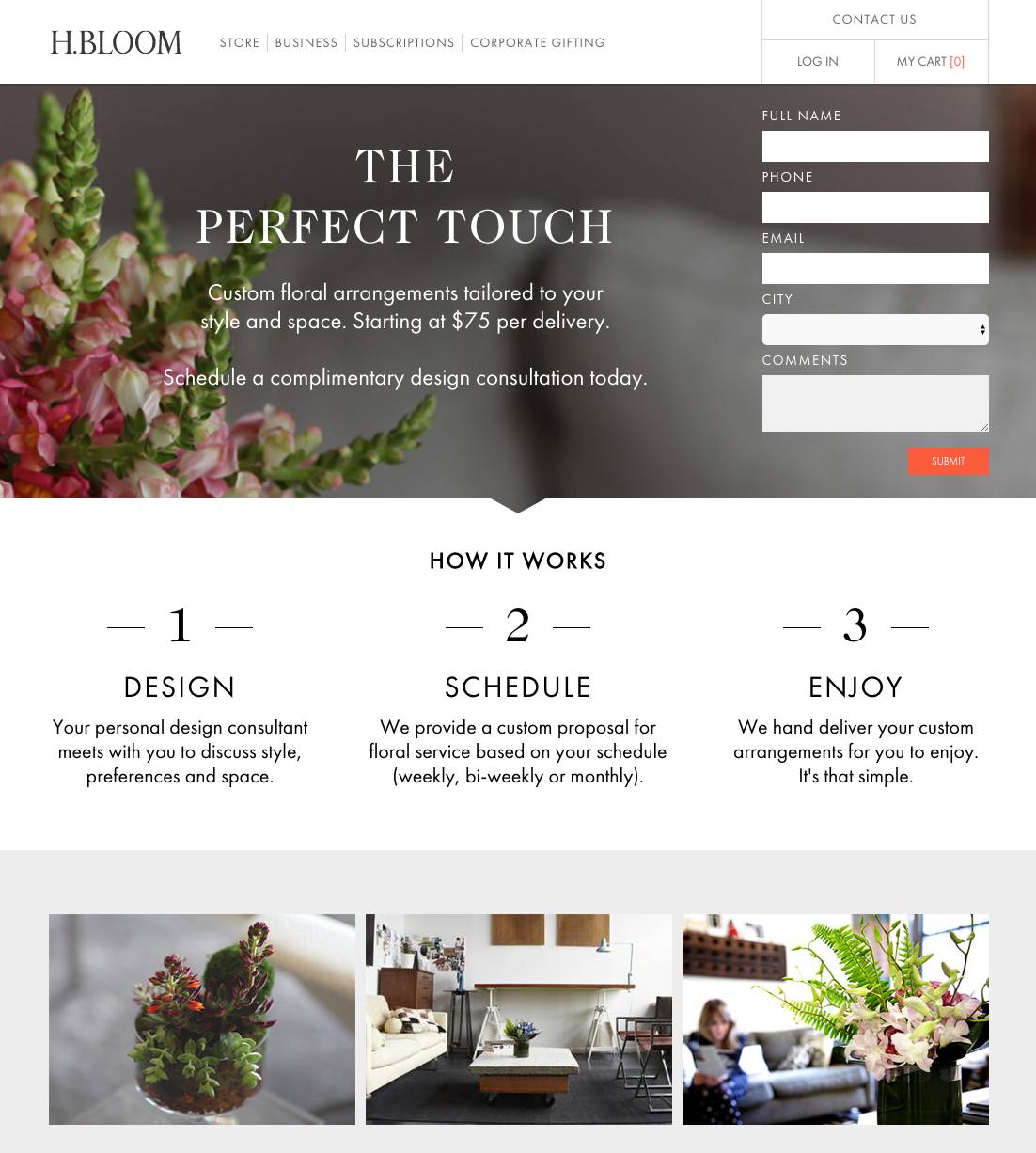 Această imagine arată specialiștilor în marketing cum H. Bloom folosește ascultarea socială și imaginile atrăgătoare pe paginile de destinație post-clic pentru a crește conversiile.