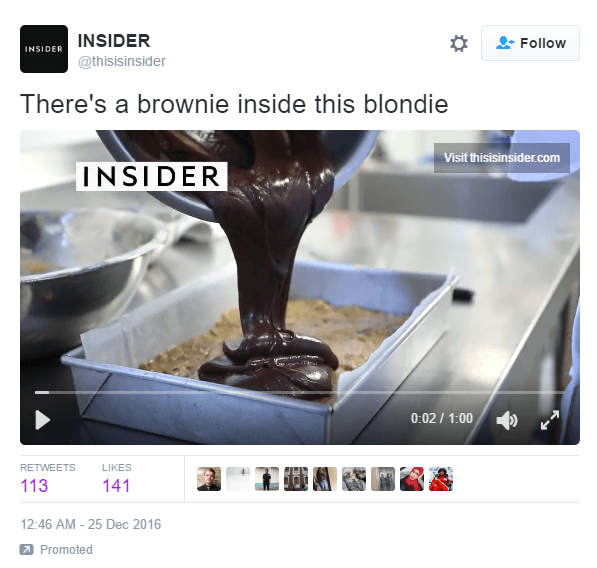 Această imagine arată specialiștilor în marketing cum Insider folosește anunțurile video Twitter pentru a-și implica publicul și a genera vânzări de pe platformă.