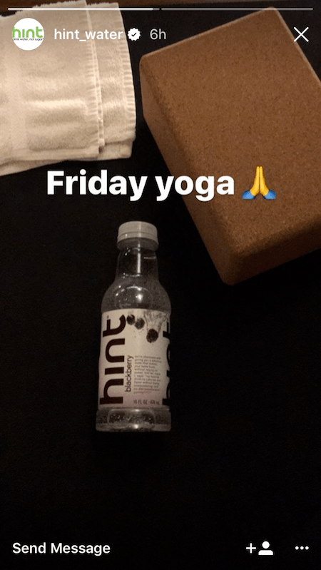 Gambar ini menunjukkan kepada pemasar bagaimana Hint Water menggunakan Instagram Stories untuk membangun kesadaran merek dengan audiensnya.
