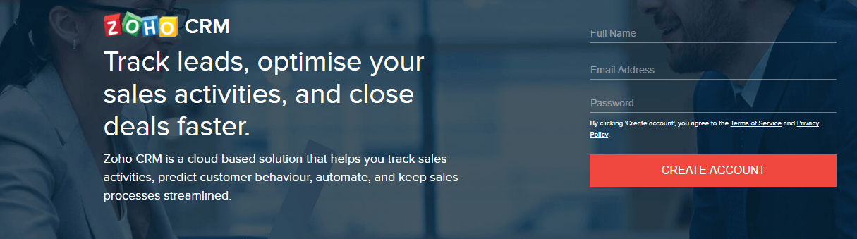 На этом рисунке маркетологам показано, как Zoho использует краткую форму для создания структуры целевой страницы после клика.