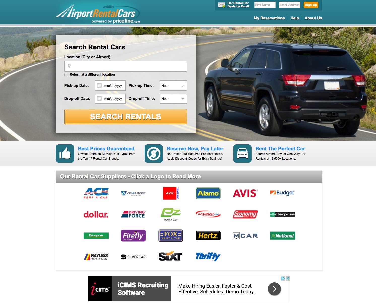 ภาพนี้แสดงให้นักการตลาดทราบว่า Airport Rental Cars ใช้หน้า Landing Page สำหรับการเดินทางหลังคลิกเพื่อเสนอข้อเสนอเกี่ยวกับรถเช่าให้กับผู้มีแนวโน้มจะเป็นลูกค้าที่สนใจได้อย่างไร