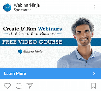 Această imagine arată marketingilor cum WebinarNinja își promovează cursul video gratuit pe Instagram.