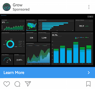 Această imagine prezintă specialiștilor în marketing cum publicitatea Grow își promovează demonstrația produsului pe Instagram.