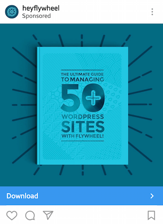 Această imagine prezintă specialiștilor în marketing cu privire la modul în care Flywheel își promovează ebook-ul WordPress.