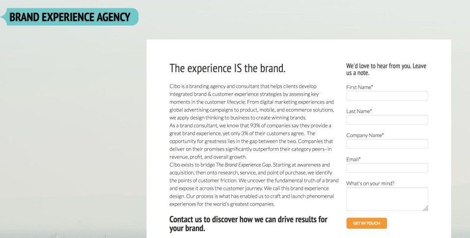 На этом рисунке маркетинговые агентства показывают, как Cibo использует целевую страницу агентства после клика, чтобы привлечь потенциальных клиентов из своих консультационных услуг.