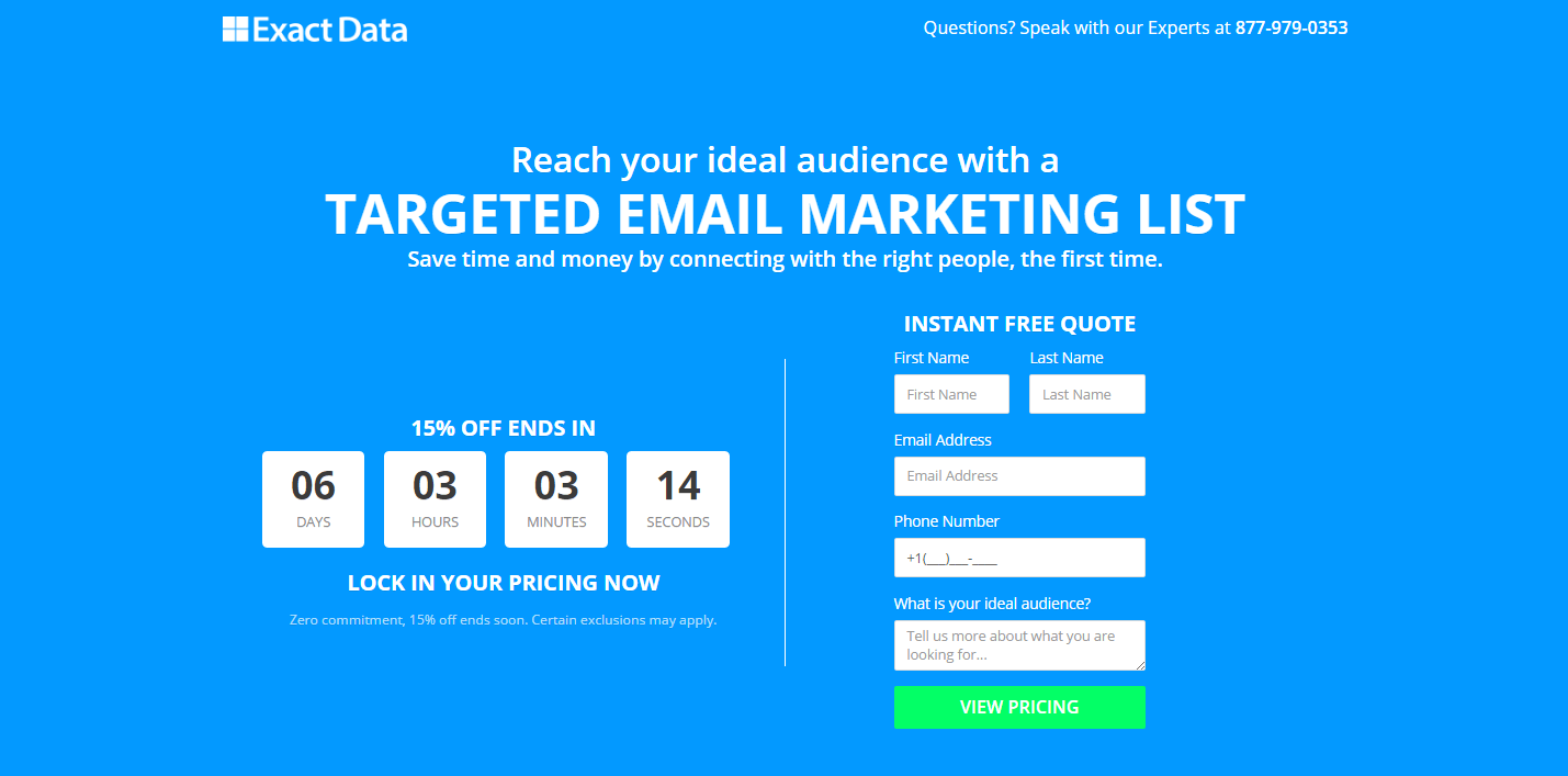 Dieses Bild zeigt Marketern, wie Exact Data Leerzeichen nutzt, um auf einen Countdown-Timer für ihr Preisnachlassangebot aufmerksam zu machen.
