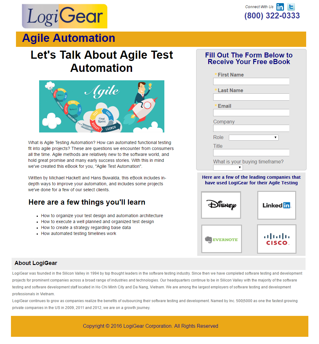 Dieses Bild zeigt, wie LogiGear keinen Leerraum verwendet, um die Benutzererfahrung zu verbessern und die Conversions zu steigern.