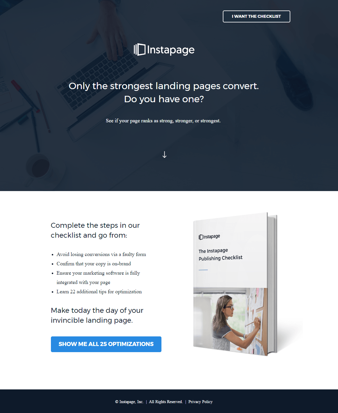 Dieses Bild zeigt Vermarktern, wie Instapage Weißraum als visuellen Hinweis verwendet, um Besucher davon zu überzeugen, unterhalb der Falte zu scrollen und das Angebot zu konvertieren.