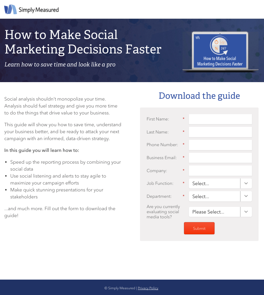 此图显示了Simply Measured 的点击后登录页面以及它们的视觉层次结构如何将注意力吸引到最重要的元素上。