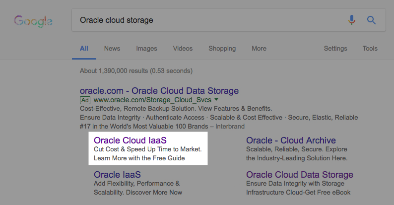 Oracle 點擊後著陸頁 Google Ads 擴展鏈接