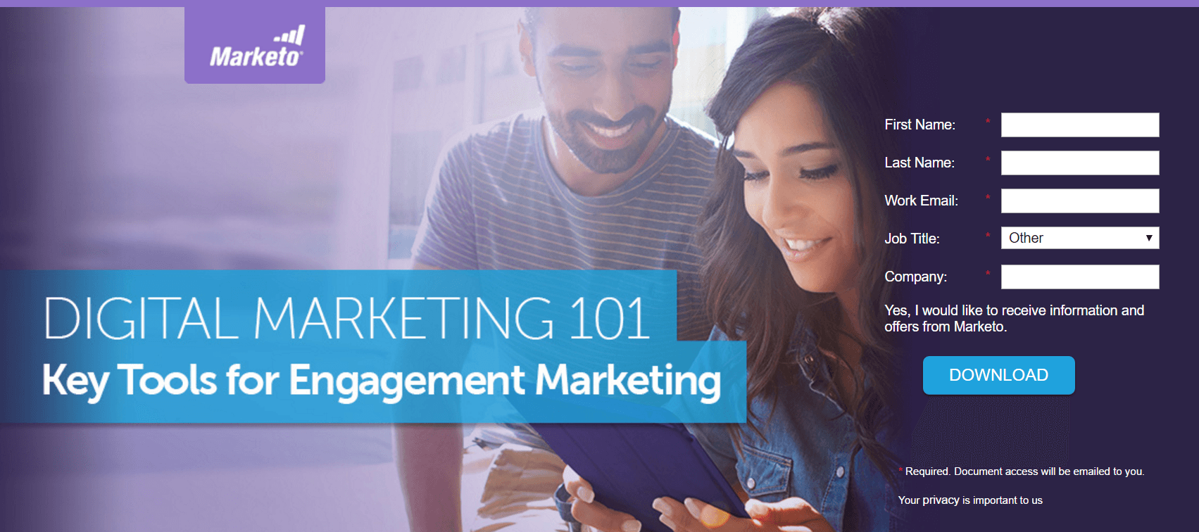 показатель отказов целевой страницы после клика Marketo