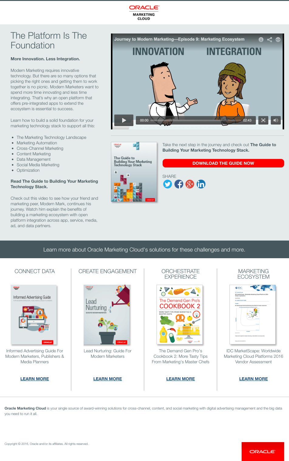 此圖顯示了用於宣傳其營銷技術指南的 Eloqua 點擊後登錄頁面
