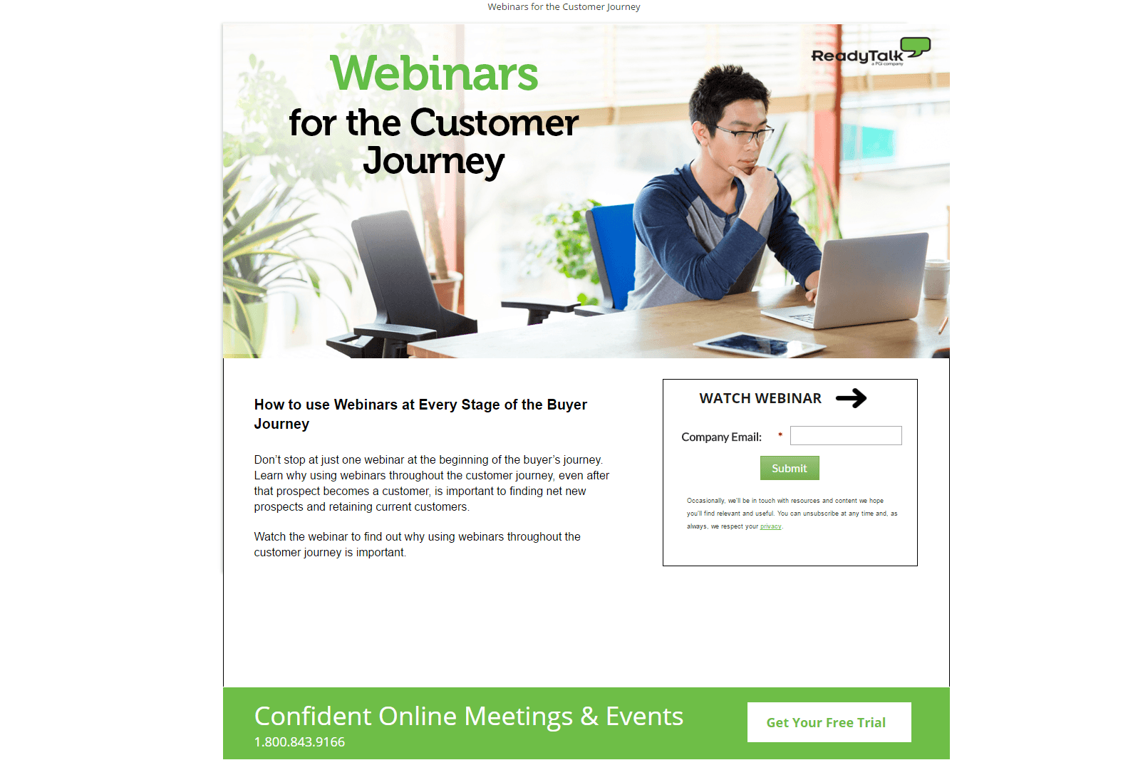 На этом изображении показана целевая страница рекламы ReadyTalk после клика.