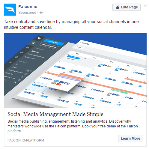 На этом изображении показана реклама целевой страницы Falcon после клика.
