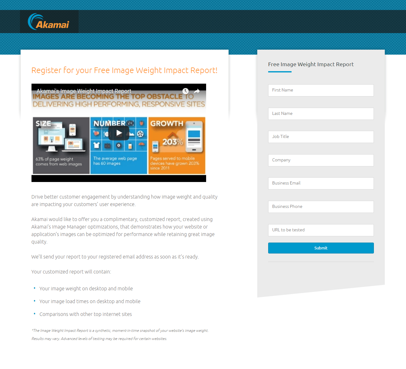 на этом изображении показана целевая страница рекламы Akamai после клика.