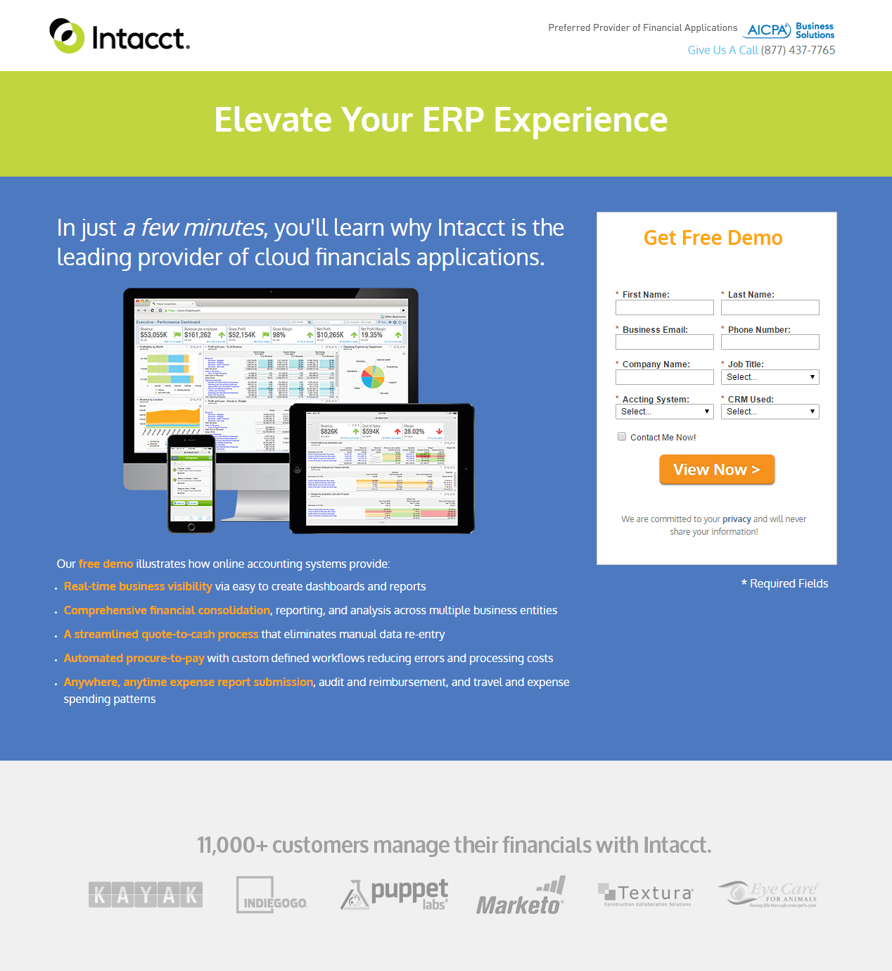หน้า Landing Page สาธิตหลังการคลิก Intacct