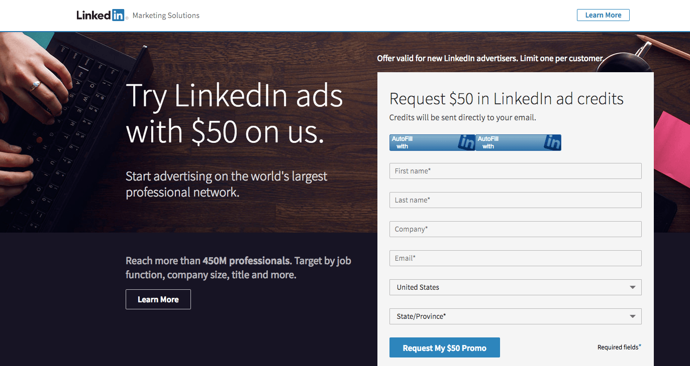 クロスチャネルマーケティングLinkedInのクリック後のランディングページ