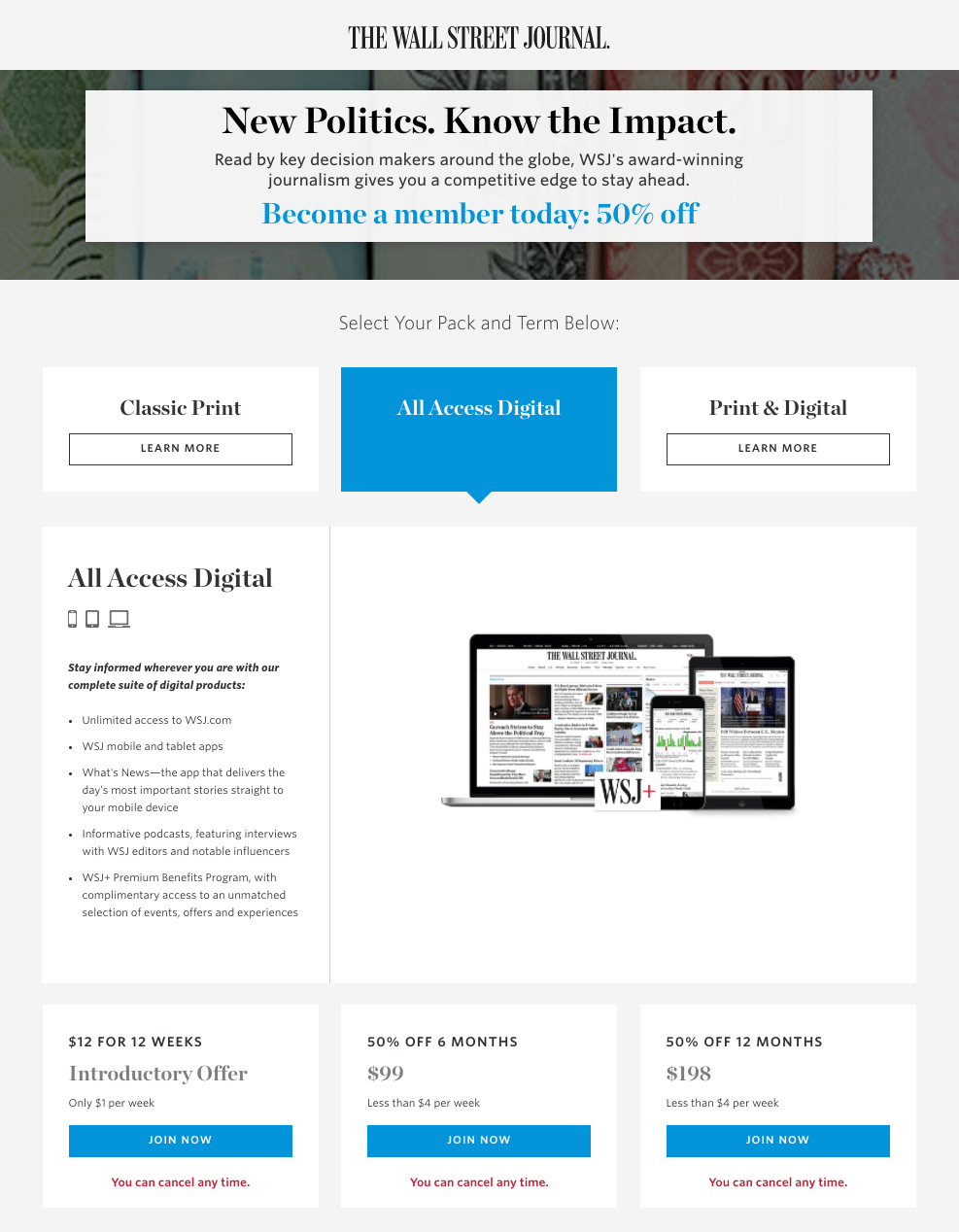 クロスチャネルマーケティングサブスクリプションのクリック後のランディングページ