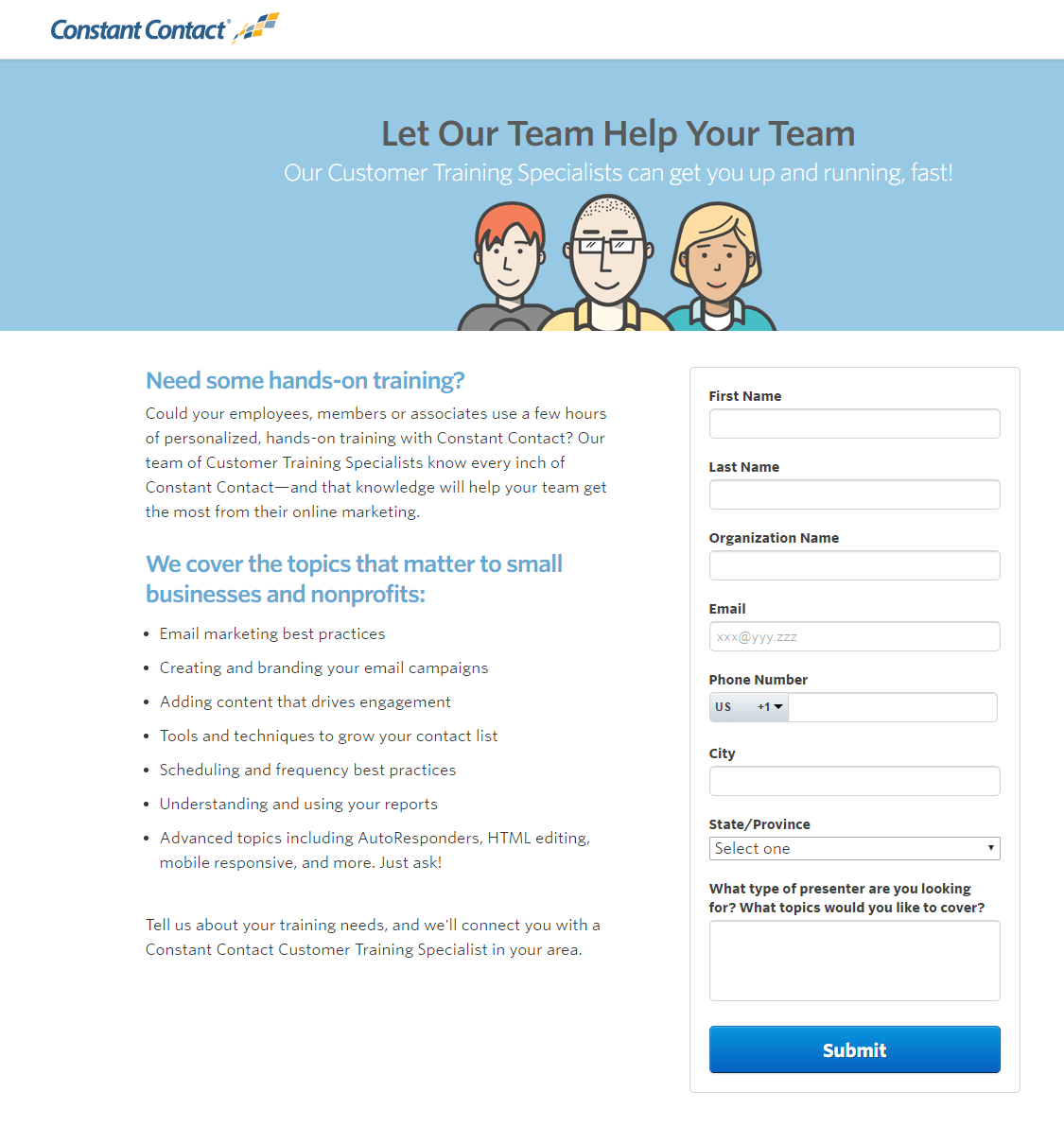 Constant Contact點擊後登陸頁面專業培訓