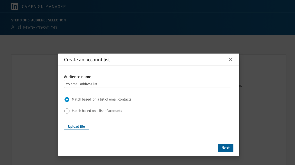 LinkedInの一致するオーディエンスの連絡先ターゲティングの設定